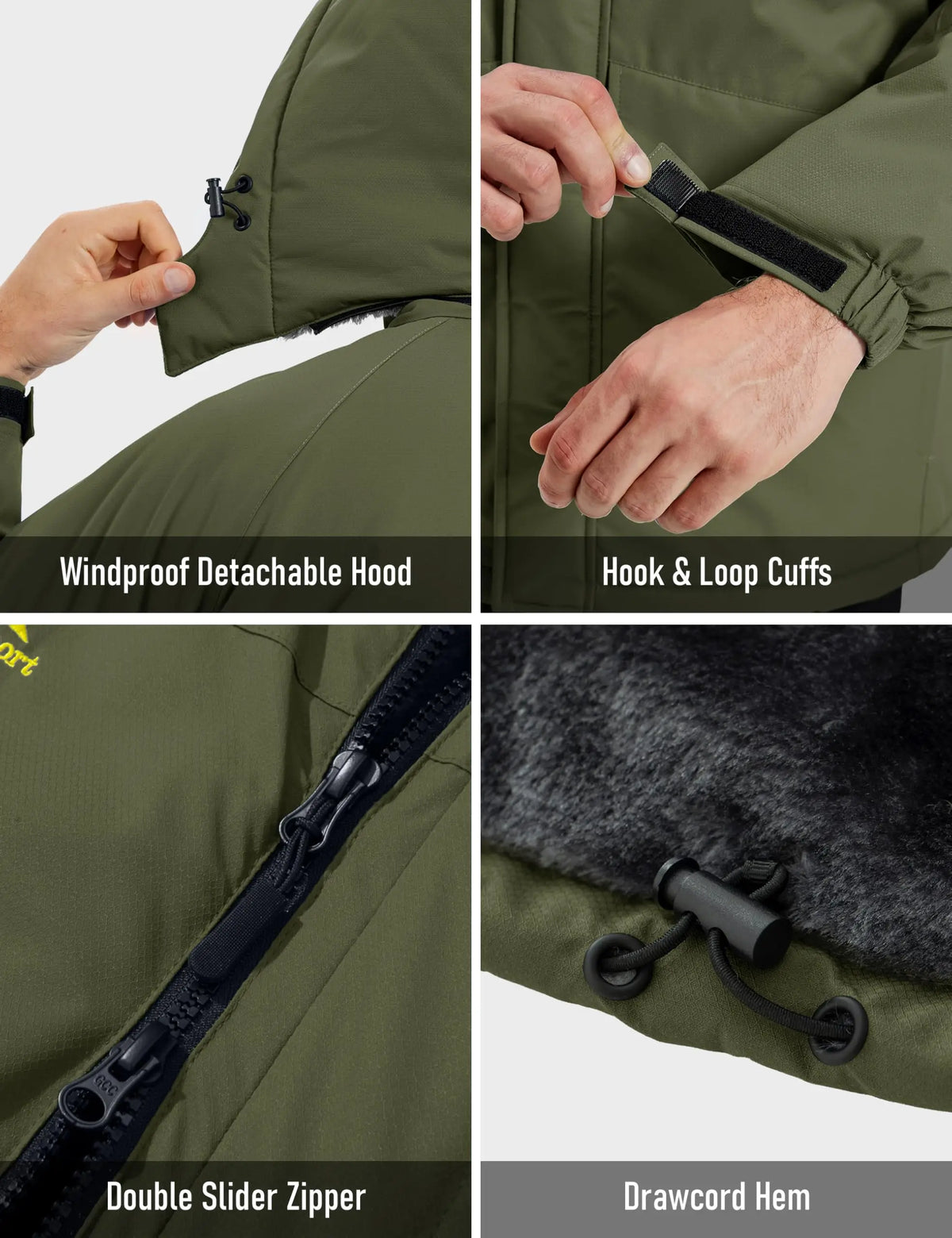 TACVASEN Men's Winter Ski Parka Snow Coat Fleece Lined Waterproof Warm Outdoor Fishing Jacket Windproof Hooded Daily Raincoat