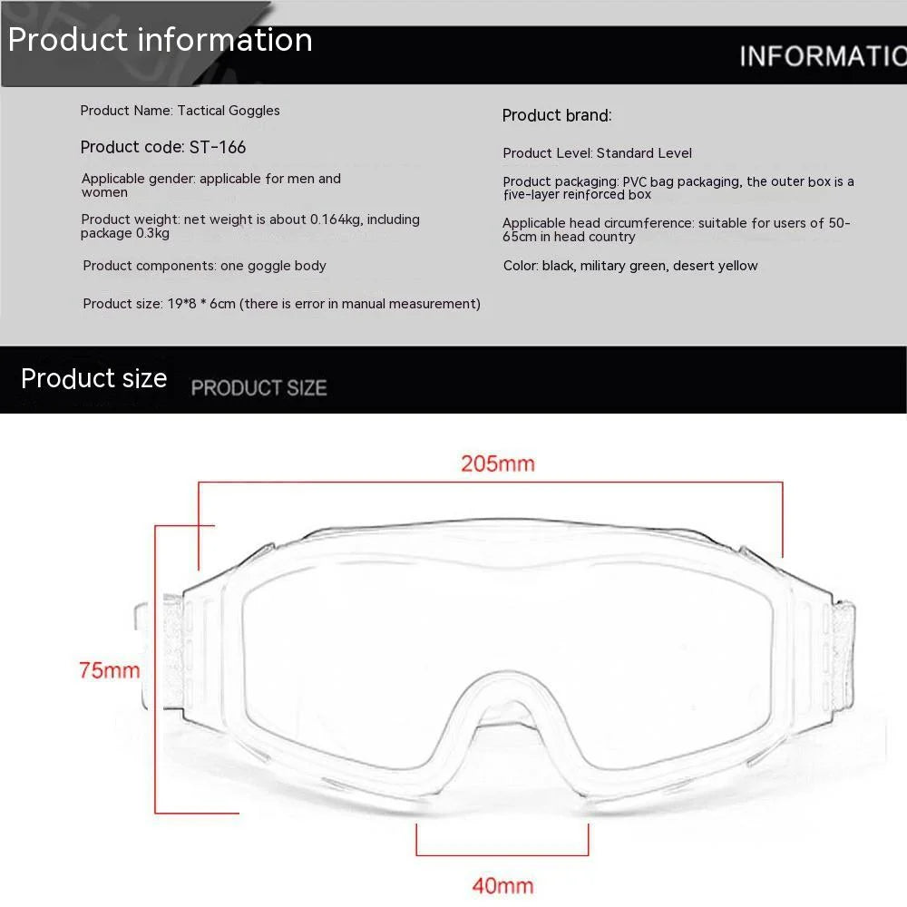 Military Tactical Goggles Windproof Airsoft Paintball Glasses Men's Women War Game Glasses Camping Hiking Sand Prevention UV400