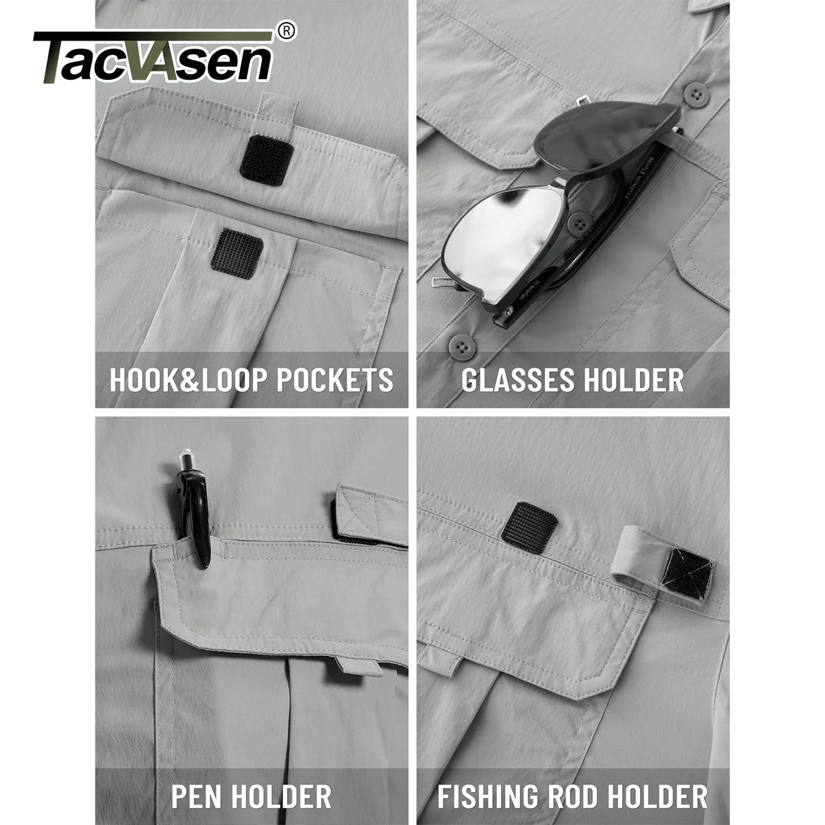 TACVASEN Men's UPF 50 Fishing Shirt Quick Dry Breathable Short Sleeve Tactical Shirt Button Down Sun Shirt for Work with Pockets
