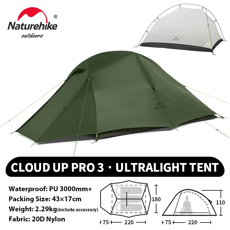 Naturehike Cloud Up 1 2 3 Person Camping Tent Ultralight Waterproof Trekking Tents Hiking Backpacking Shelter Tent Travel Tent