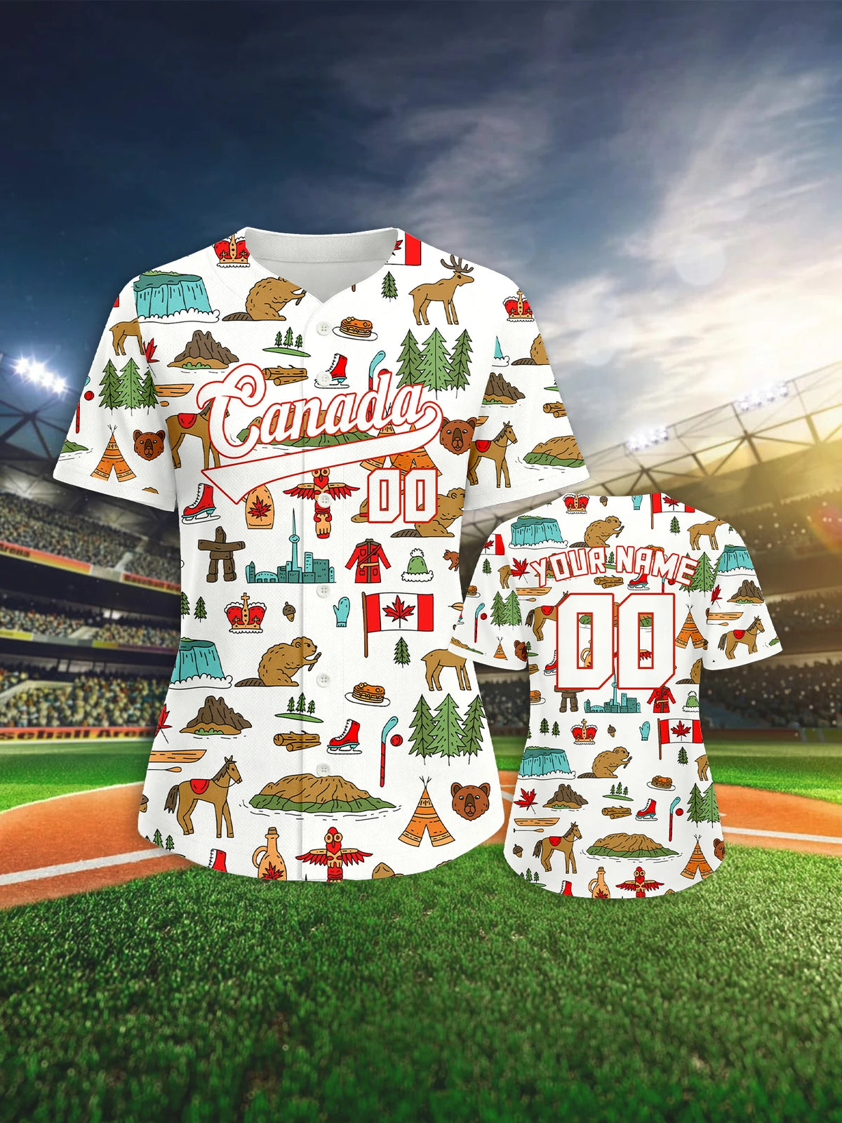 Personalized Canada Baseball Jersey Custom Name Number Flag Inspired Button Down Baseball Shirt Sportwear for Women