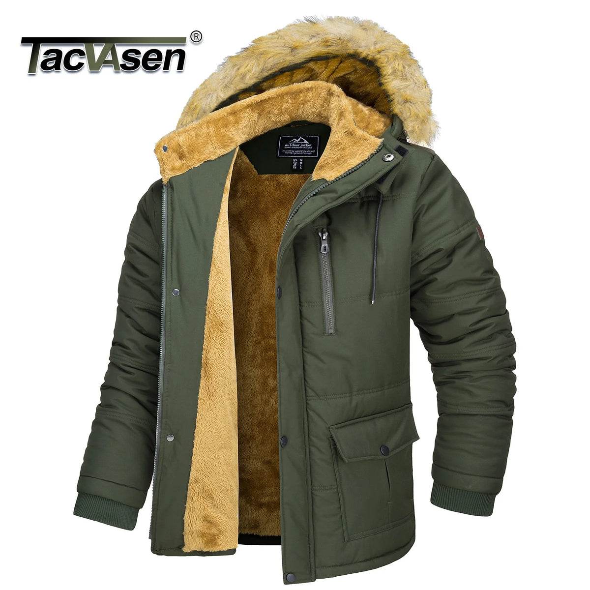 TACVASEN Mens Winter Jackets Waterproof Windproof Fleece Lined Thermal Parka Coats Detachable Hood Ski Jackets With 6 pockets