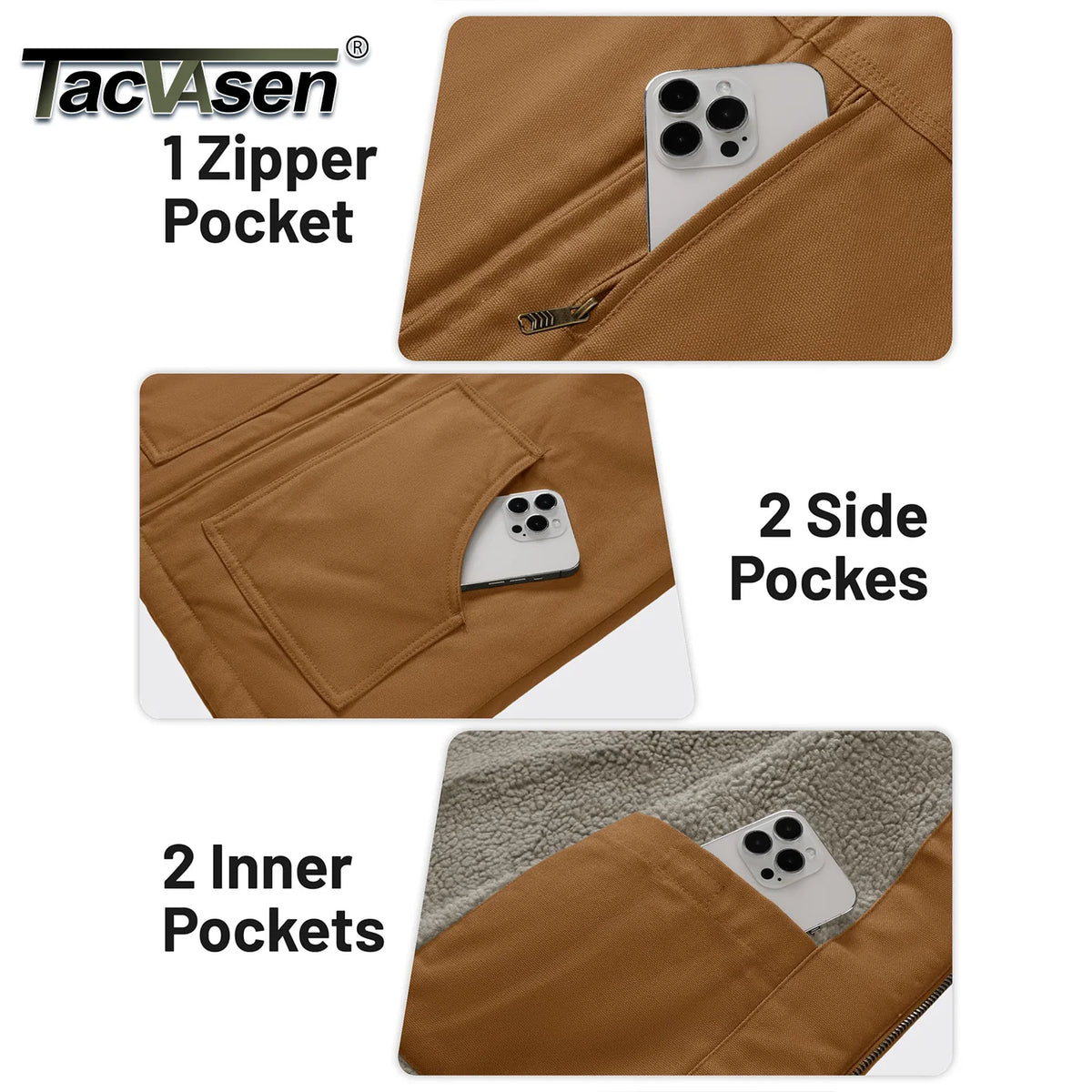 TACVASEN Mens Cotton Work Utility Winter Vest Canvas Waterproof Heavy Duty Coats Sherpa Fleece Sleeveless Jackets Windproof