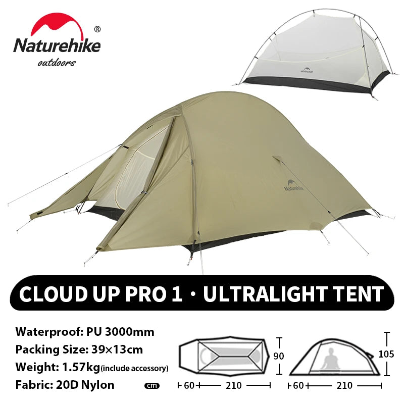 Naturehike Cloud Up 1 2 3 Person Camping Tent Ultralight Waterproof Trekking Tents Hiking Backpacking Shelter Tent Travel Tent