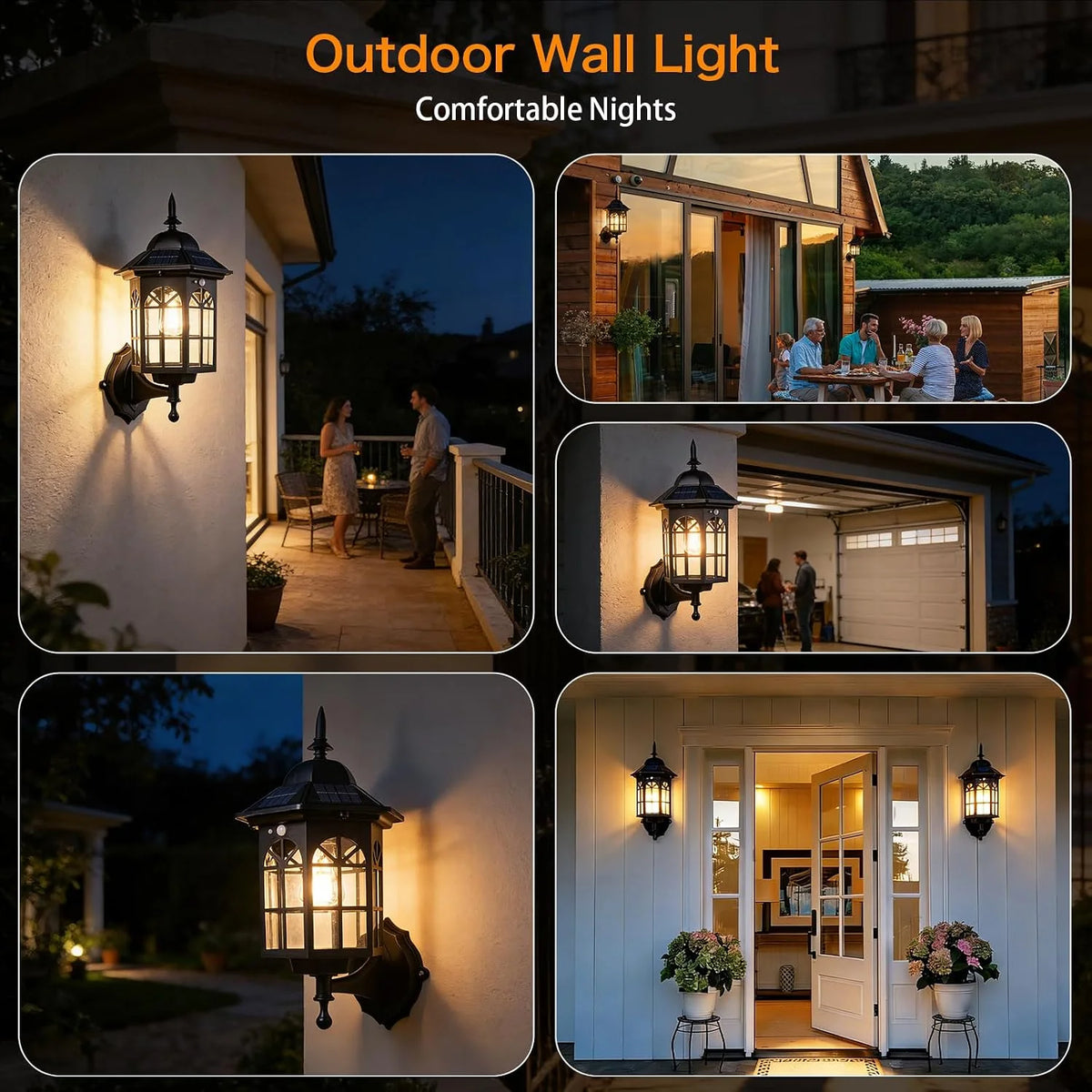 2 Pack Outdoor Solar Wall Lantern Lights With 1 USB LED Light Strip Decorative Wall Sconces Set For Front Porch Entryway Patio And Garden