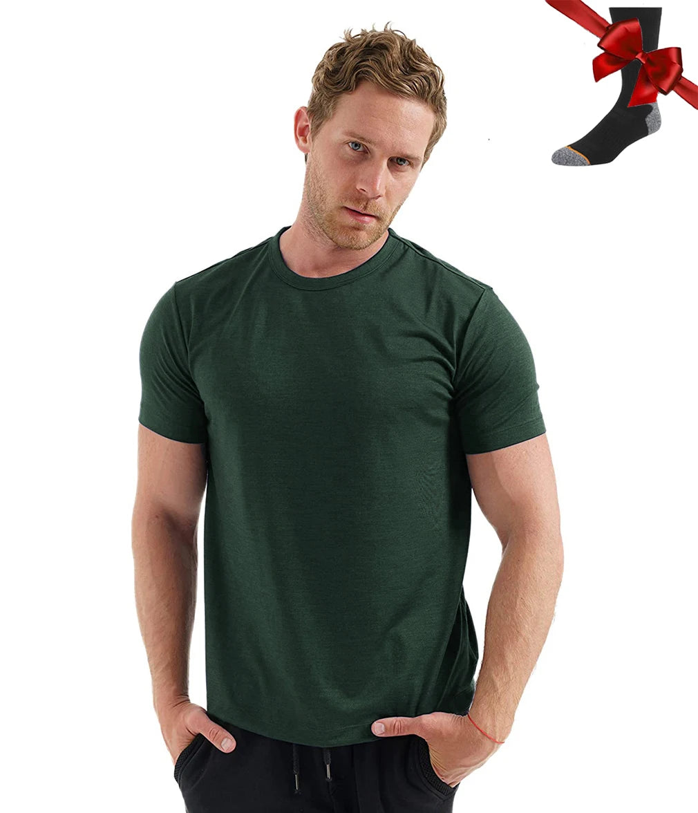 100% Superfine Merino Wool T Shirt Mens Base Layer Shirt Merino Wool Wicking Breathable Quick Dry Anti-Odor +Merino Wool Socks