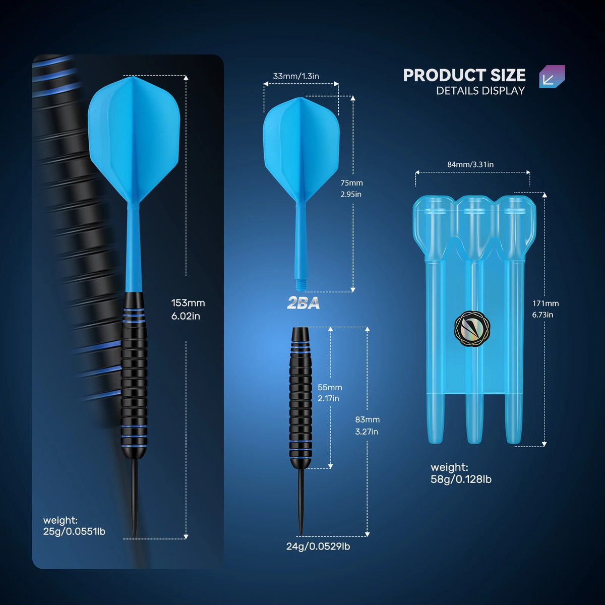 Huanqu 3-Piece Blue Dart Set, Professional Competition and Training Darts, Equipped with a Portable Storage and Protection Box, Includes Extra Aluminum Dart Wings, Precise and Durable, Perfect Birthday Gift, Christmas Gift