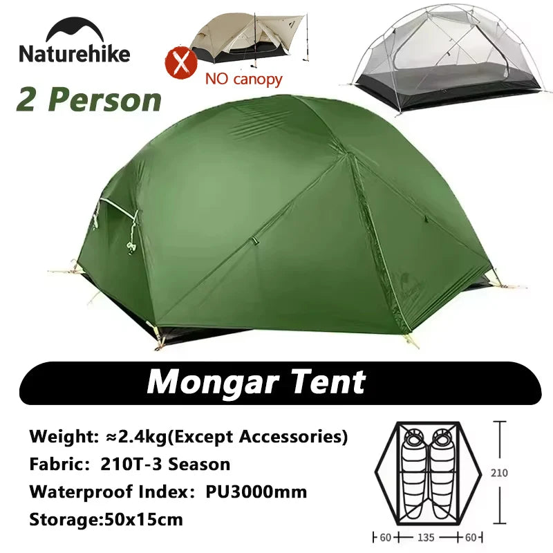 Naturehike Mongar 2 UL/PRO/Base Tent Camping 1-3 Person Tent Outdoor Travel 15D Waterproof Ultralight Backpacking Shelter Tent