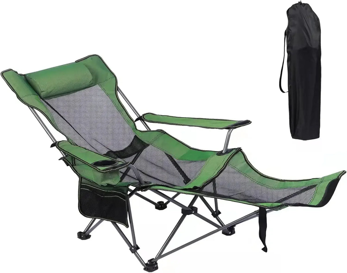 Camping Lounge Chair, Portable Reclining Camping Chair, Folding Camping Chair with Footrest,Headrest & Storage Bag