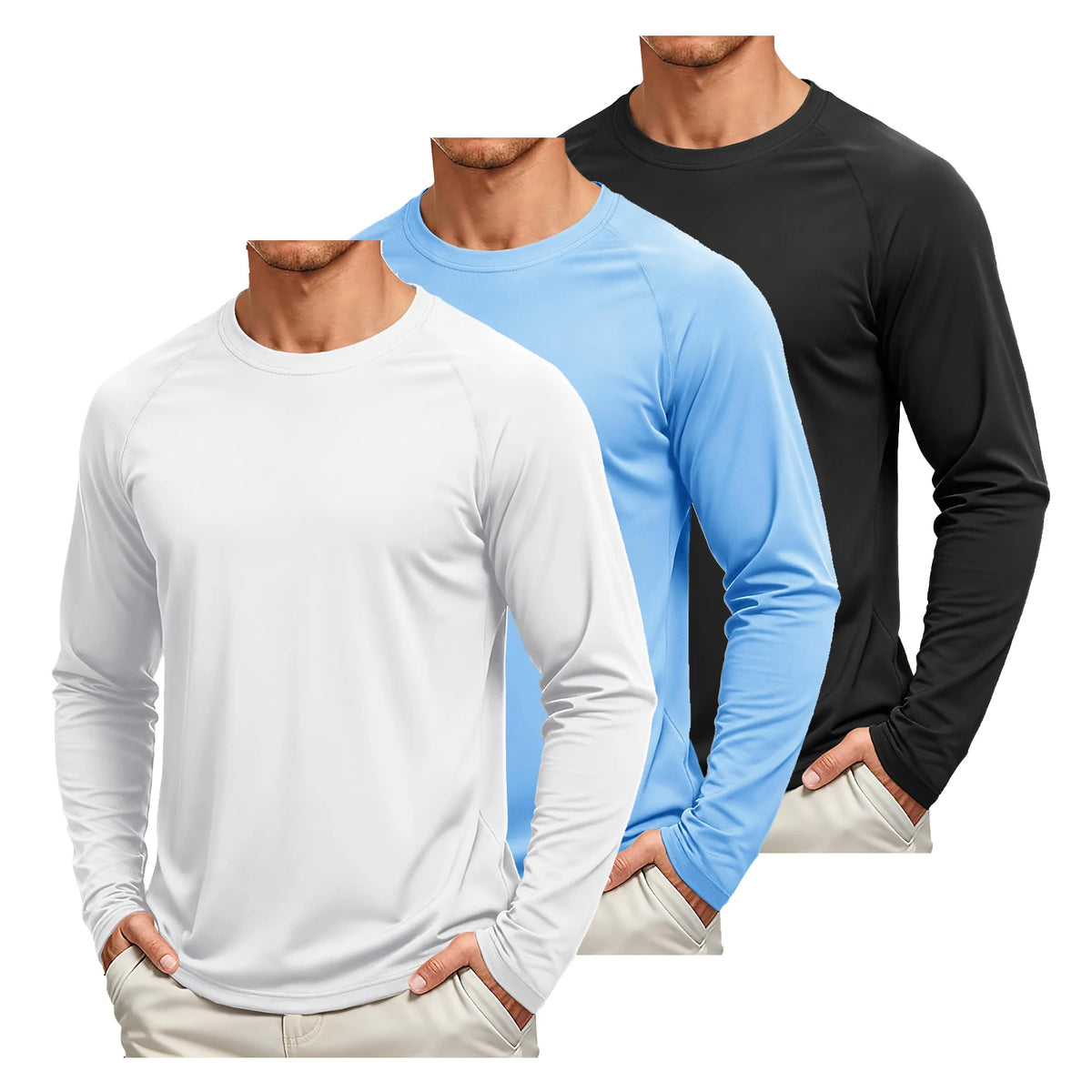 TACVASEN 3 Pcs Men's Long Sleeve Shirts UPF 50+ Sun Protection Dry Fit Shirt Lightweight Workout Athletic T-Shirt Rash Guard Tee