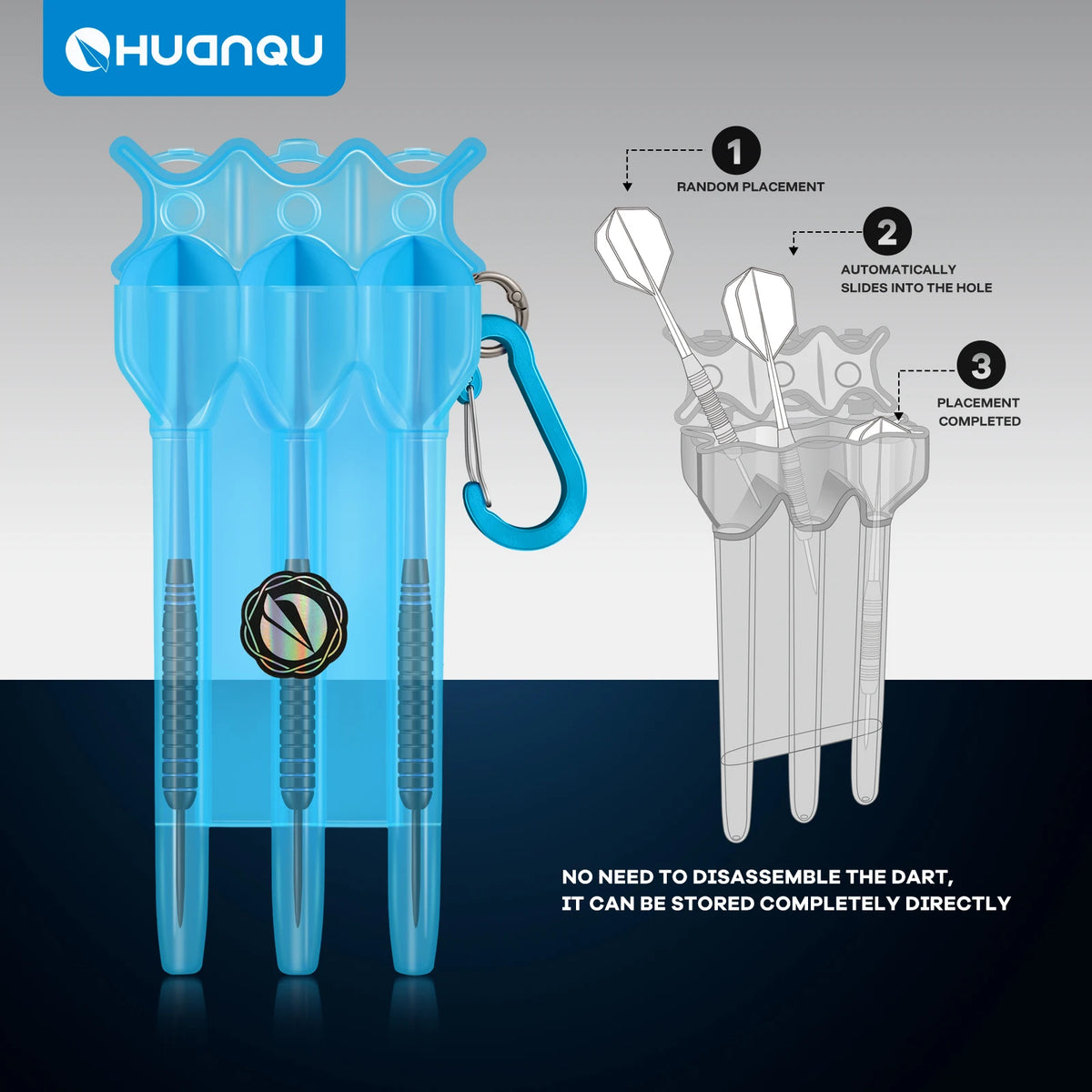 Huanqu 3-Piece Blue Dart Set, Professional Competition and Training Darts, Equipped with a Portable Storage and Protection Box, Includes Extra Aluminum Dart Wings, Precise and Durable, Perfect Birthday Gift, Christmas Gift