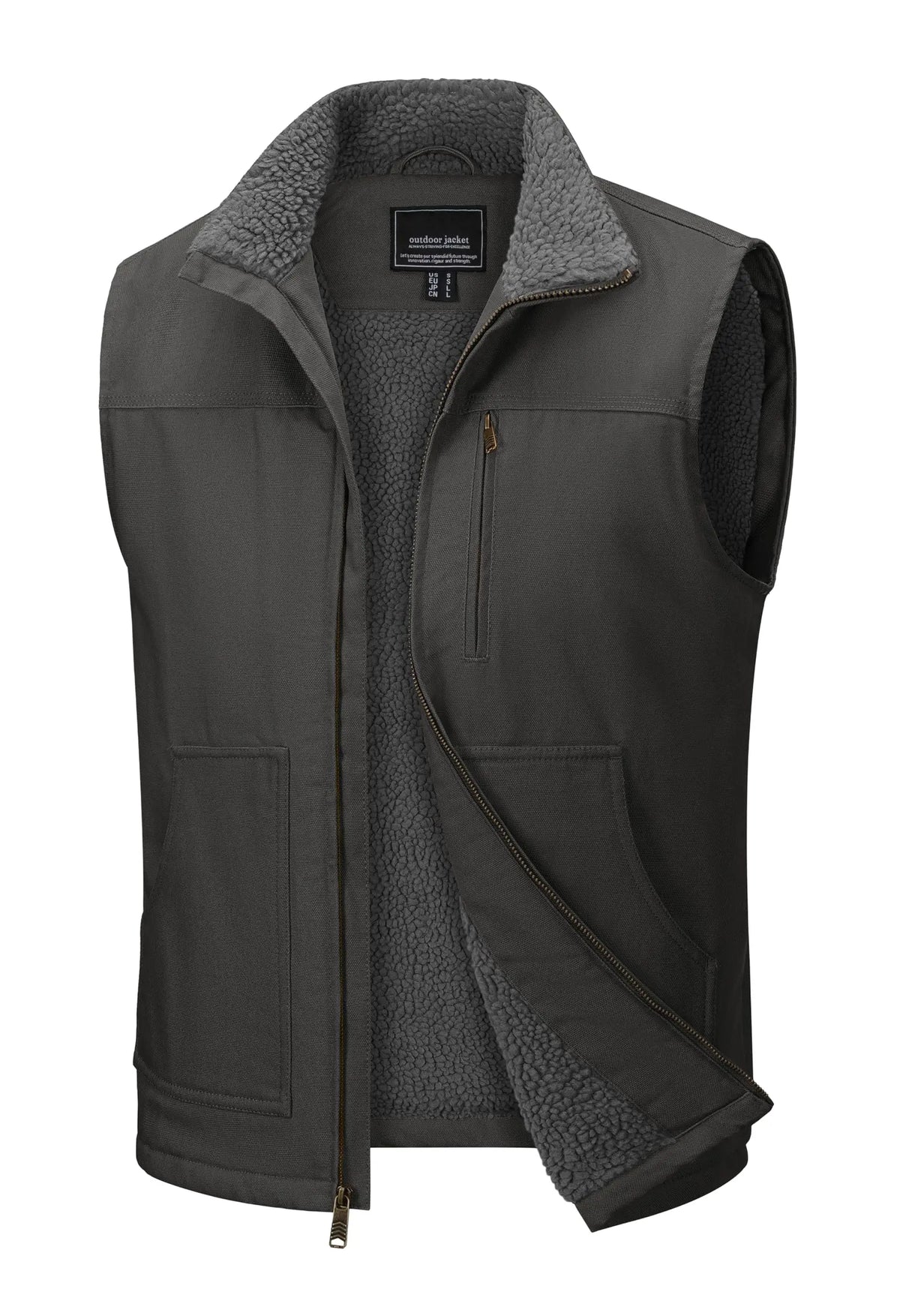 TACVASEN Mens Cotton Work Utility Winter Vest Canvas Waterproof Heavy Duty Coats Sherpa Fleece Sleeveless Jackets Windproof