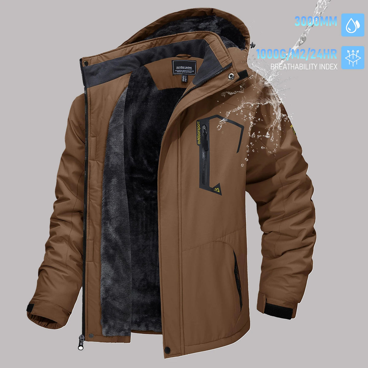 TACVASEN Men's Winter Ski Parka Jacket Waterproof Fleece Lined Insulated Thermal Snowboard Jacket Snow Coat with Detached Hood