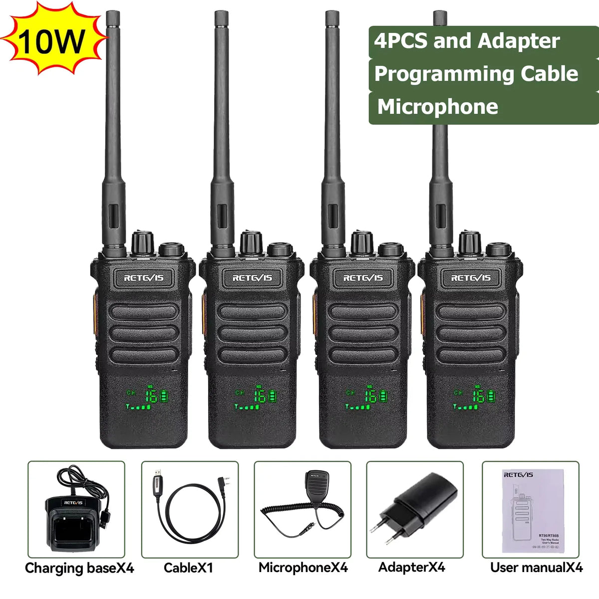 Retevis RT86 Walkie Talkie Professional Two Way Radio Long Range Type-C Communication Radio for Outdoor Business Farm