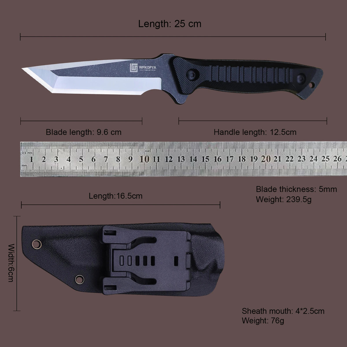WPKOPYA (USA) 440c full Tang knife, hunting straight knife +K sheath, outdoor tool knife, camping survival knife