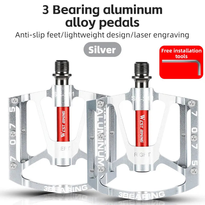WEST BIKING Local Shipping 3 Bearing Bicycle Pedal CNC Aluminum Alloy Anti Slip MTB Road Bike Pedal Widen Pedals Profession Bike Accessories
