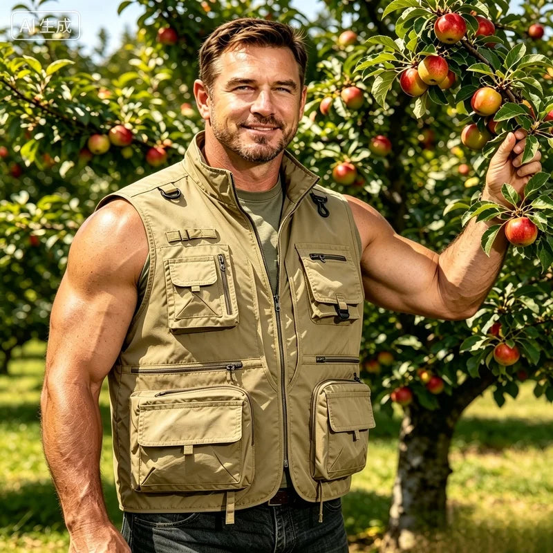 Summer Men's Sleeveless Vest Tactical Jacket Summer Photographer Vest Tool Multi Pocket Mesh Sleeveless Jacket Men's Work Vest