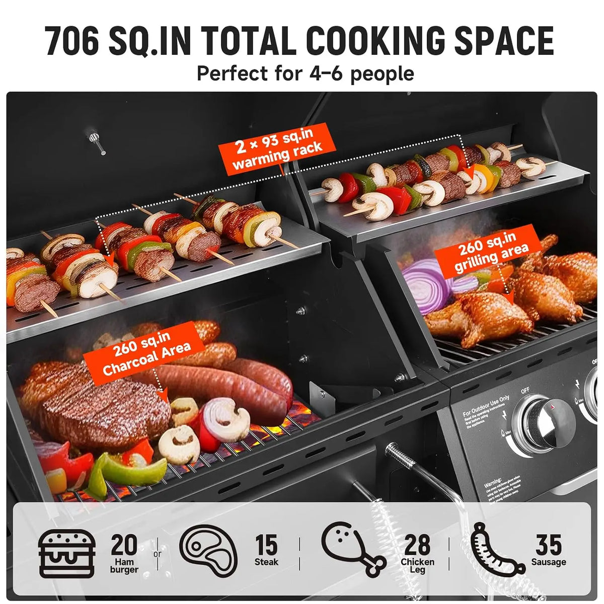 Redlife Gas & Charcoal Combo Grill with Side Burner, Custom