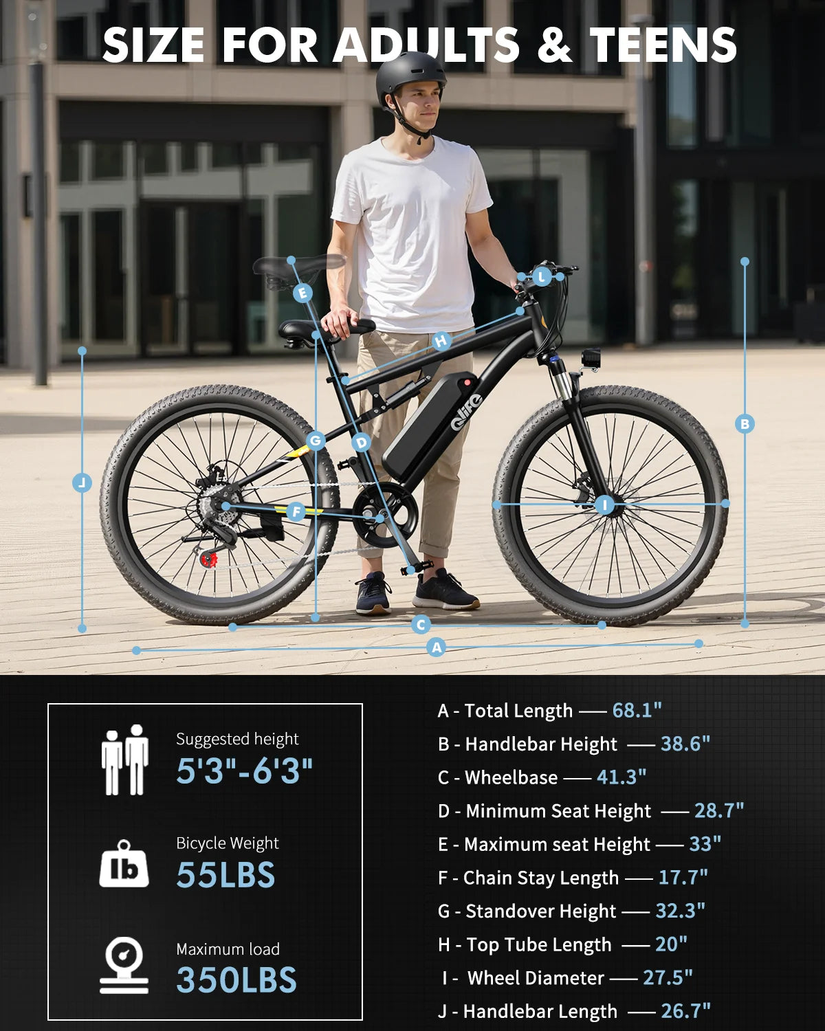 Qlife Racer Ultra Electric Bike for Adults, Peak 1200W 48V 10.4Ah,  27.5" Tire Electric Mountain Bike, 28MPH 55 Miles Off-road Electric Bicycle, 21-Speed E-Bicycle with Full Suspension