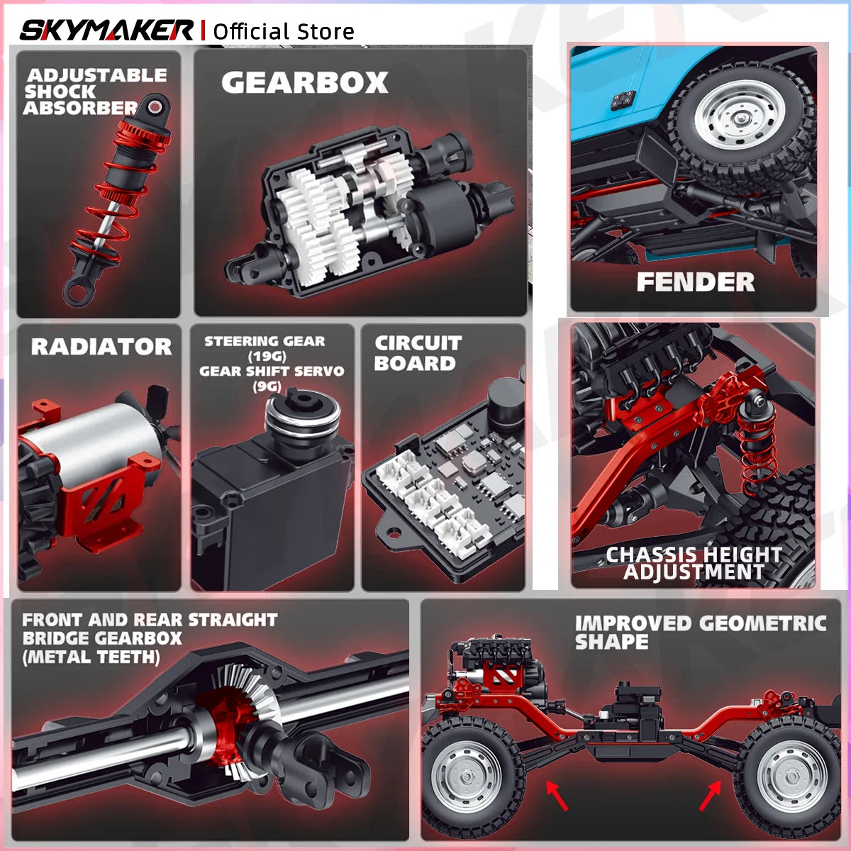 1:10 Scale RC Truck 15km/h 2.4G with LED Light 4WD Off-Road Climbing Car Model Toy for Boys Gift