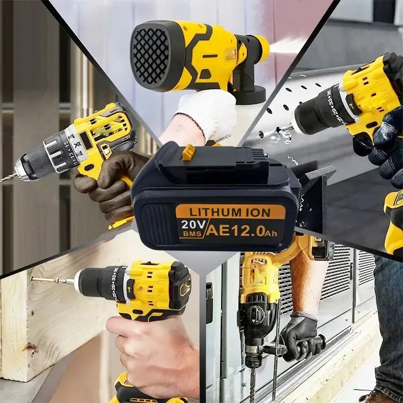 20V For DeWalt 12Ah/9Ah/8Ah/6Ah/3Ah Li-lon Battery Replacement DCB\DCD\DCF\DCG series Power Tools+charger+electric drill