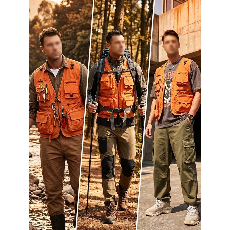 Men's Outdoor Workwear Vest Stand Up Collar Zipper Multifunctional Vest Fishing Photography Mountaineering Sleeveless Vest
