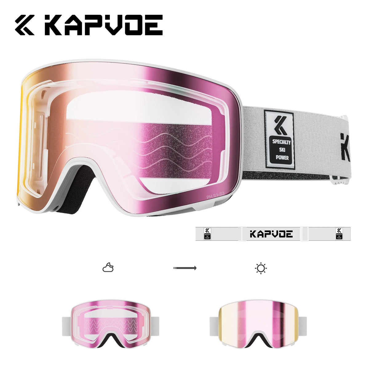 Kapvoe Winter Photochromic Ski Goggle Snow Anti-Fog Sunglasses Snowboard Mask for Men Women Eyewear UV400 Glasses Snowmobile