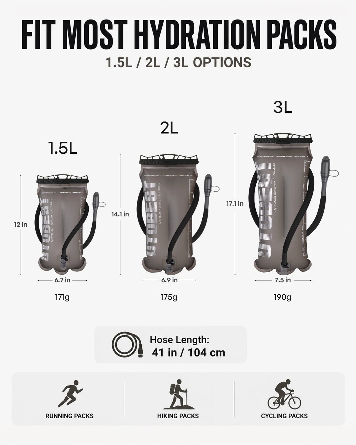 UTOBEST 1.5L/2L/3L Water Bladder Hydration Pack Reservoir TPU Water Storage Bag for Camping Cycling Running Hiking
