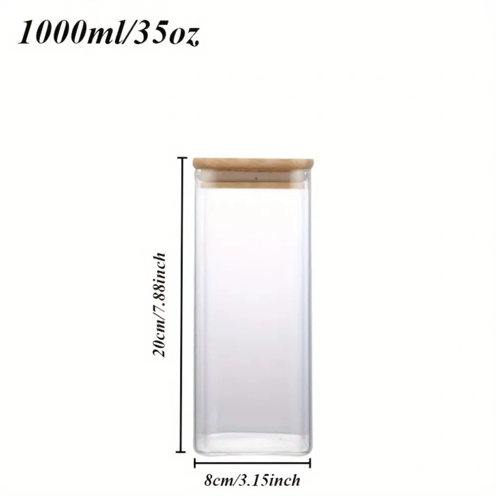 2/4 Pieces, 540Ml/1000Ml Glass Food Storage Jars with Bamboo Lids, Transparent Square Sealed Kitchen Storage Container Set, Stackable Glass Food Storage Jars, Suitable for Kitchen Countertops, Candy, Cookies, Rice, Grains