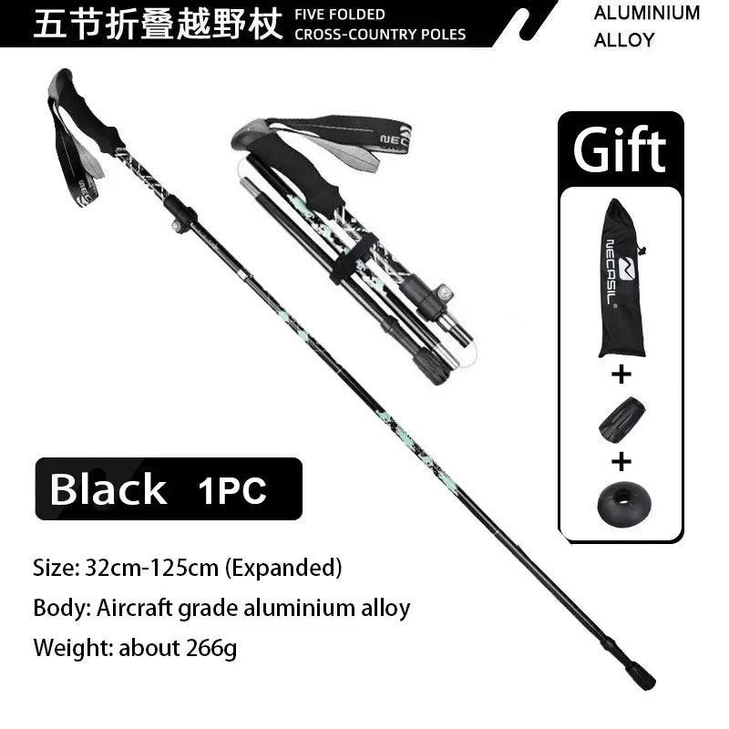 Ultralight Telescopic Trekking Poles Hiking Sticks Nordic Walking Trail 5 Section Collapsible Portable Outdoor Alpenstock