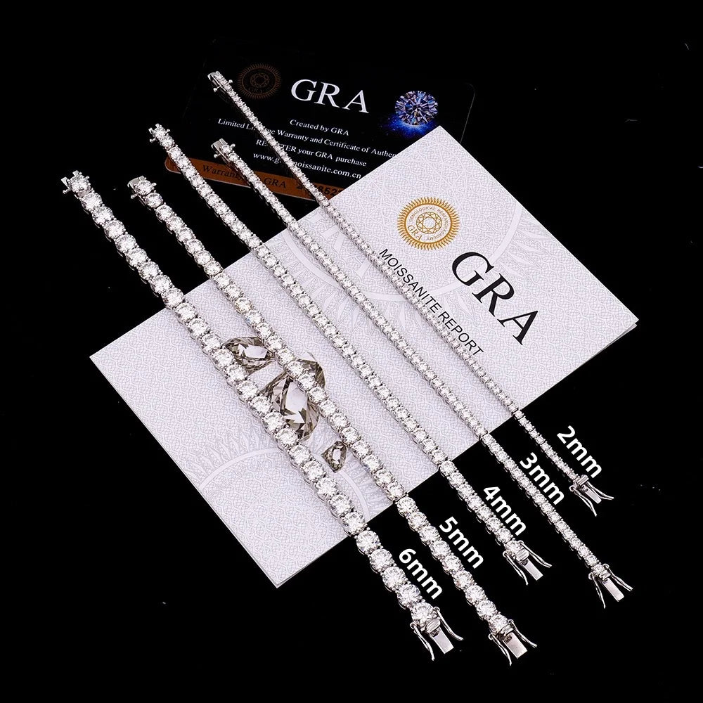 100% Real Moissanite Tennis Bracelet 925 Sterling Silver Plated 18K Gold with GRA Bracelet for Women Man Sparkling Party Jewelry