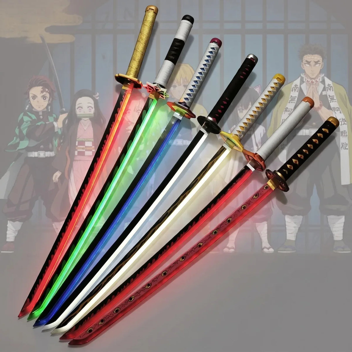 Demon Slayer Glow Katana Set LED Sword Sabre Blade Ninja Knife Safe Unsharpened Decorative Cosplay Display Photo Prop