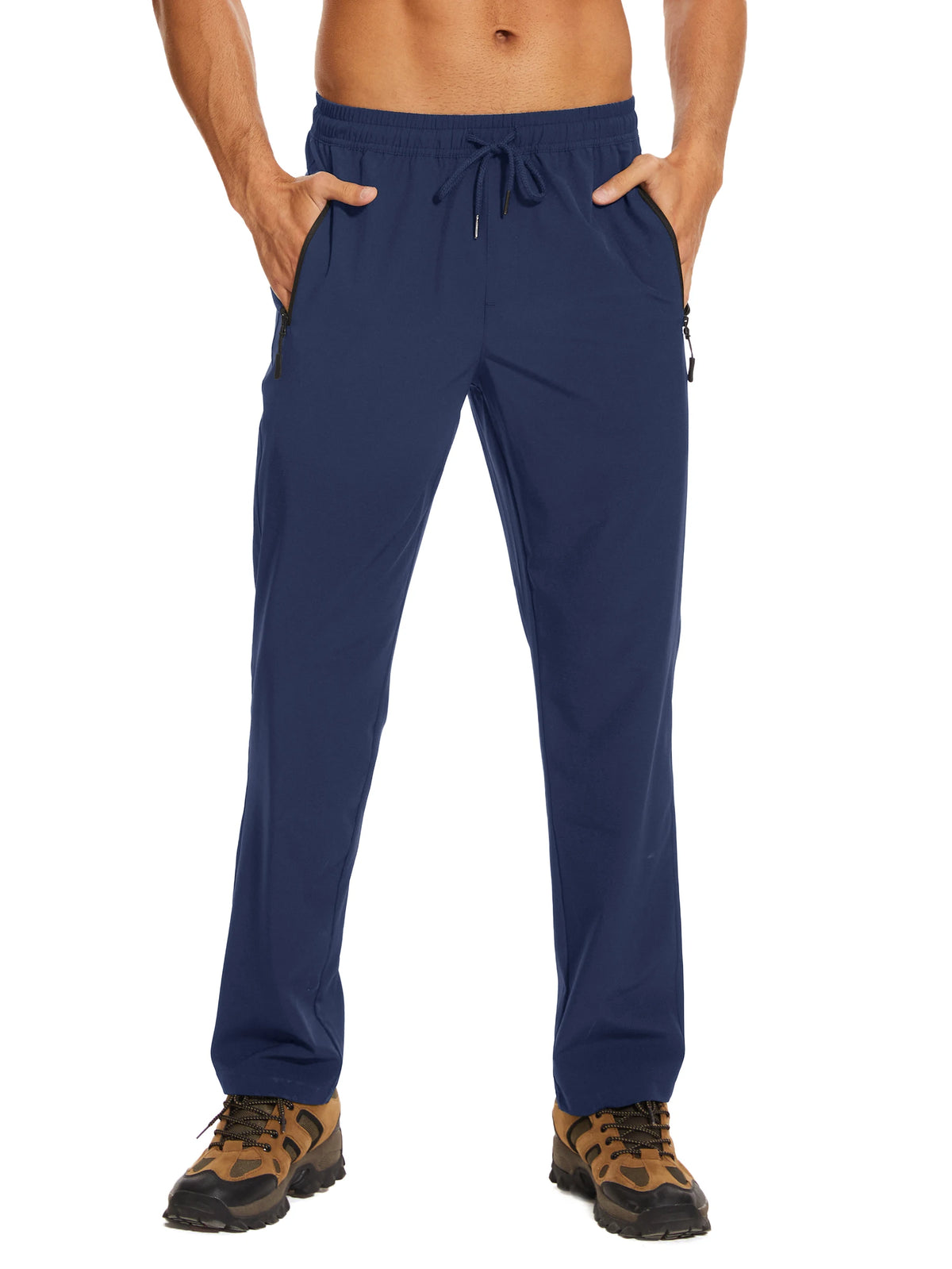 TACVASEN Summer Quick Dry Pants Mens Zip Pockets Elastic Waist Pants Hiking Jogging Running Pants Fashion Gym Fitness Trouser