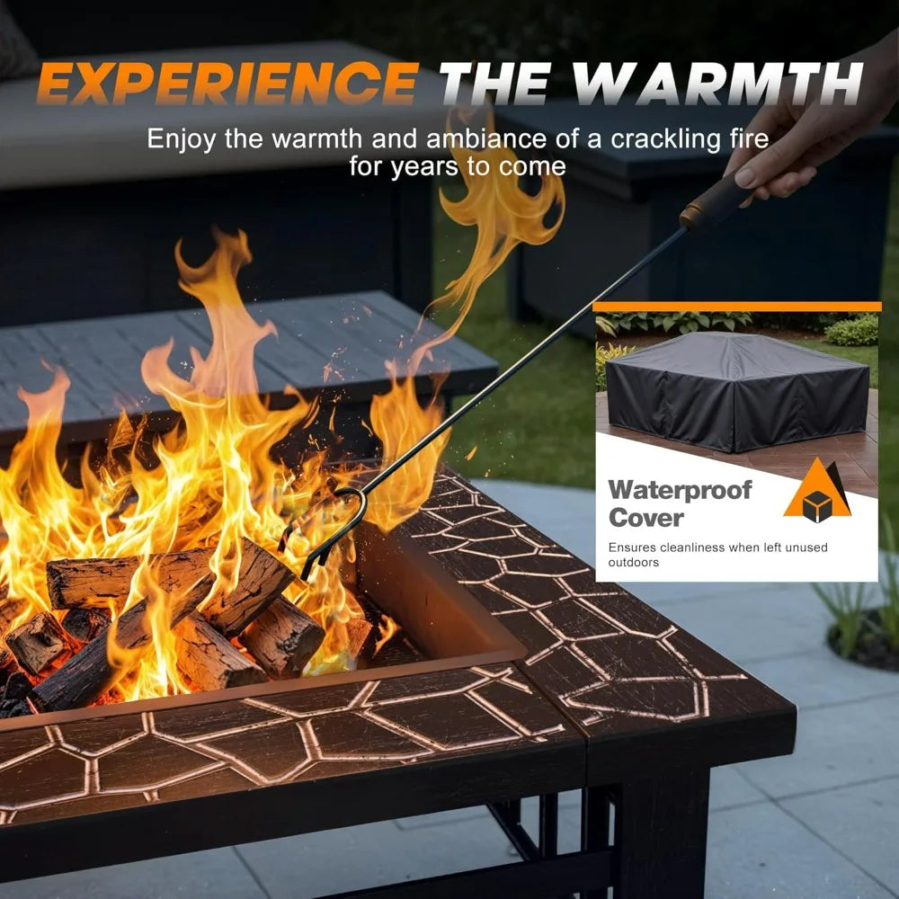Devoko Outdoor Fire Pit, 32 Inch Firepit Table Metal Outdoor Fireplaces with Waterproof Cover for Outside Patio Camping (Silver)