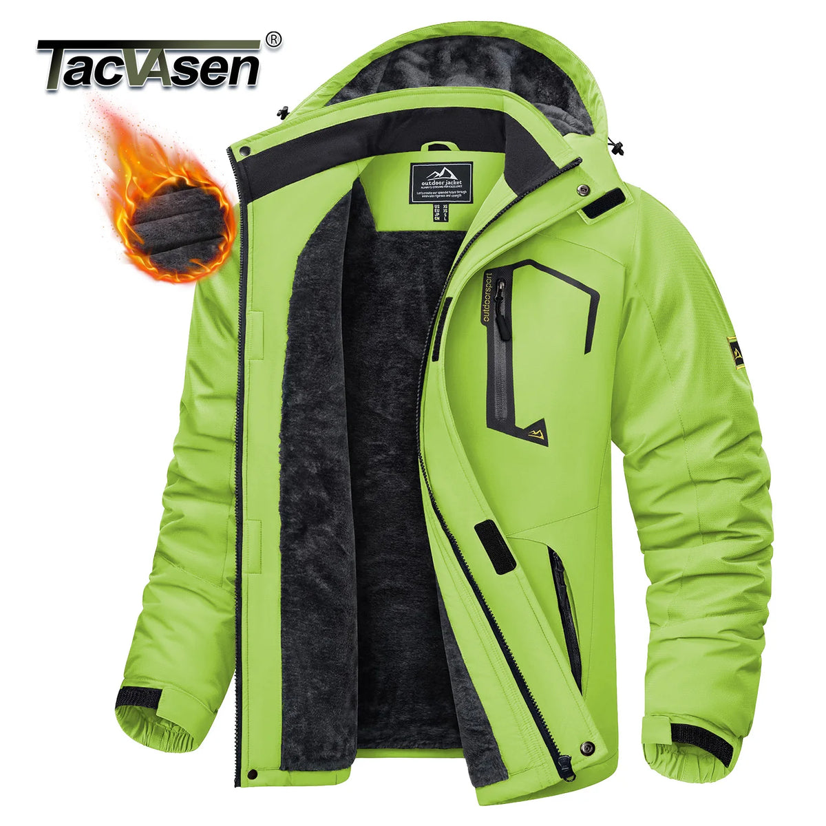 TACVASEN Mens Winter Parka Jackets Waterproof Fleece Lined Warm Ski Coats Outdoor Fishing Padded Jackets With Multiple Pockets