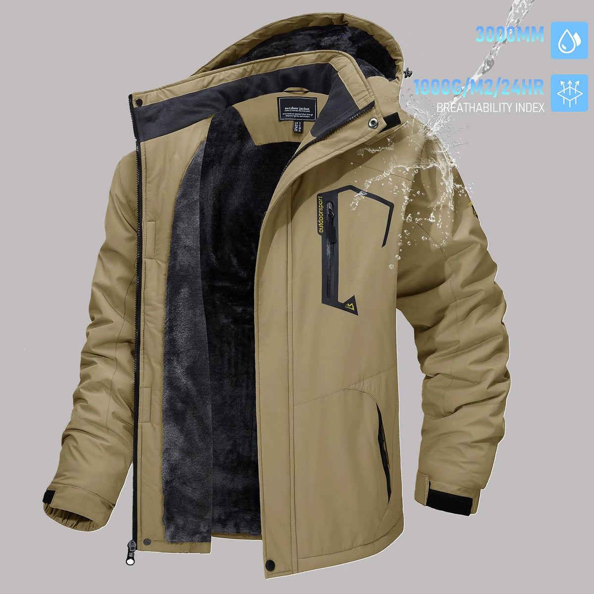 TACVASEN Men's Winter Ski Parka Jacket Waterproof Fleece Lined Insulated Thermal Snowboard Jacket Snow Coat with Detached Hood