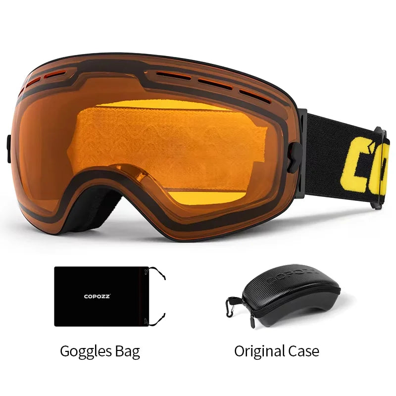 COPOZZ Brand Professional Ski Goggles Double Layers Lens Anti-fog UV400 Big Ski Glasses Skiing Snowboard Men Women Snow Goggles
