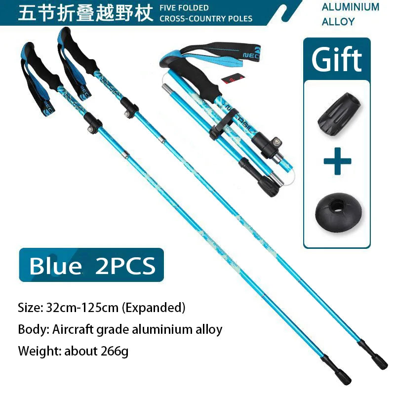 Ultralight Telescopic Trekking Poles Hiking Sticks Nordic Walking Trail 5 Section Collapsible Portable Outdoor Alpenstock