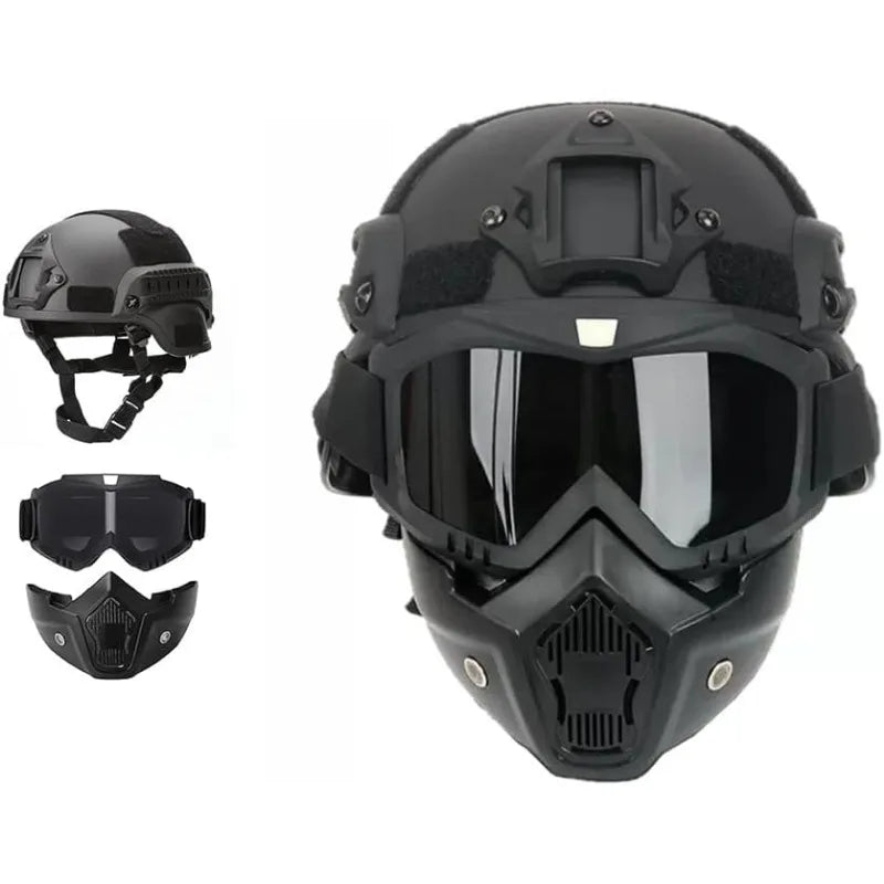 Tactical Full Face Helmet MICH ABS - Detachable Goggles & NVG Bracket for Airsoft CS Outdoor Wargame Protective Gear