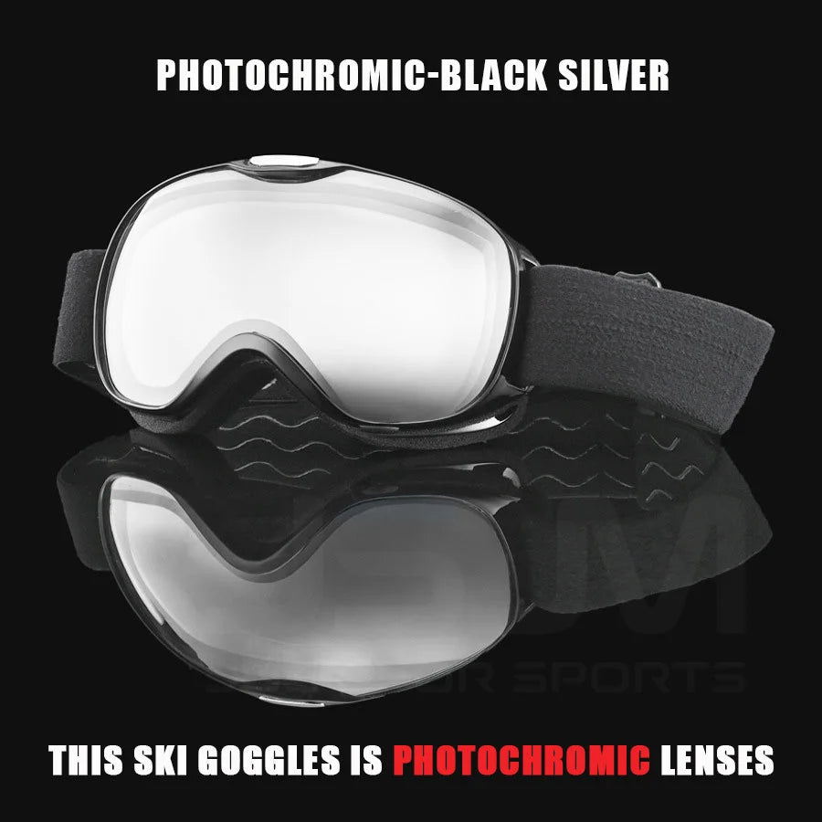 JSJM New Photochromic Kids Ski Goggles Anti-fog Children Snowboard Goggles Double UV400 Skiing Mask Glasses Outdoor Snow Eyewear