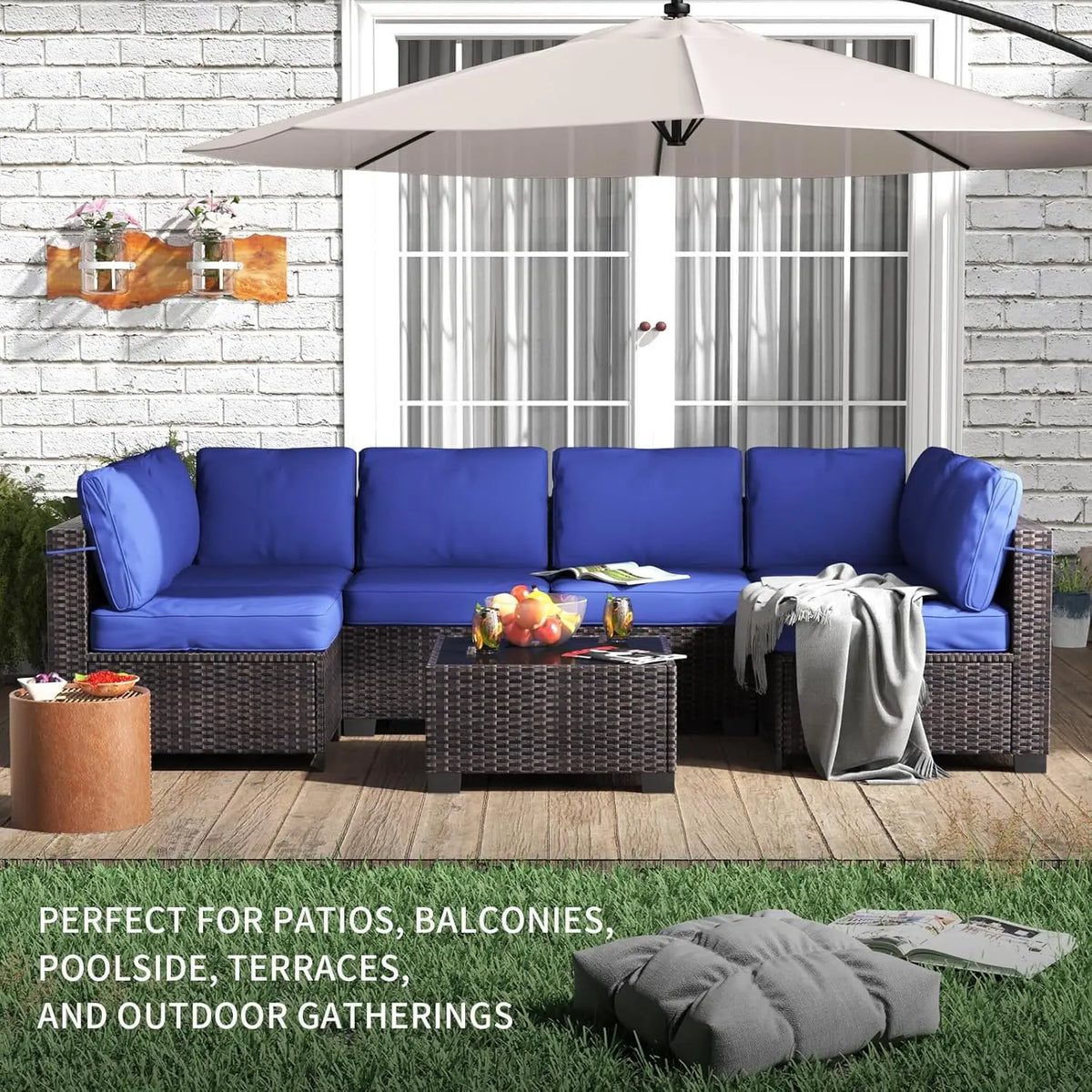 7-Piece Modular Outdoor Furniture Set, PE Rattan Wicker Sectional Modular Conversation Sofa Set, Perfect For Garden Balcony