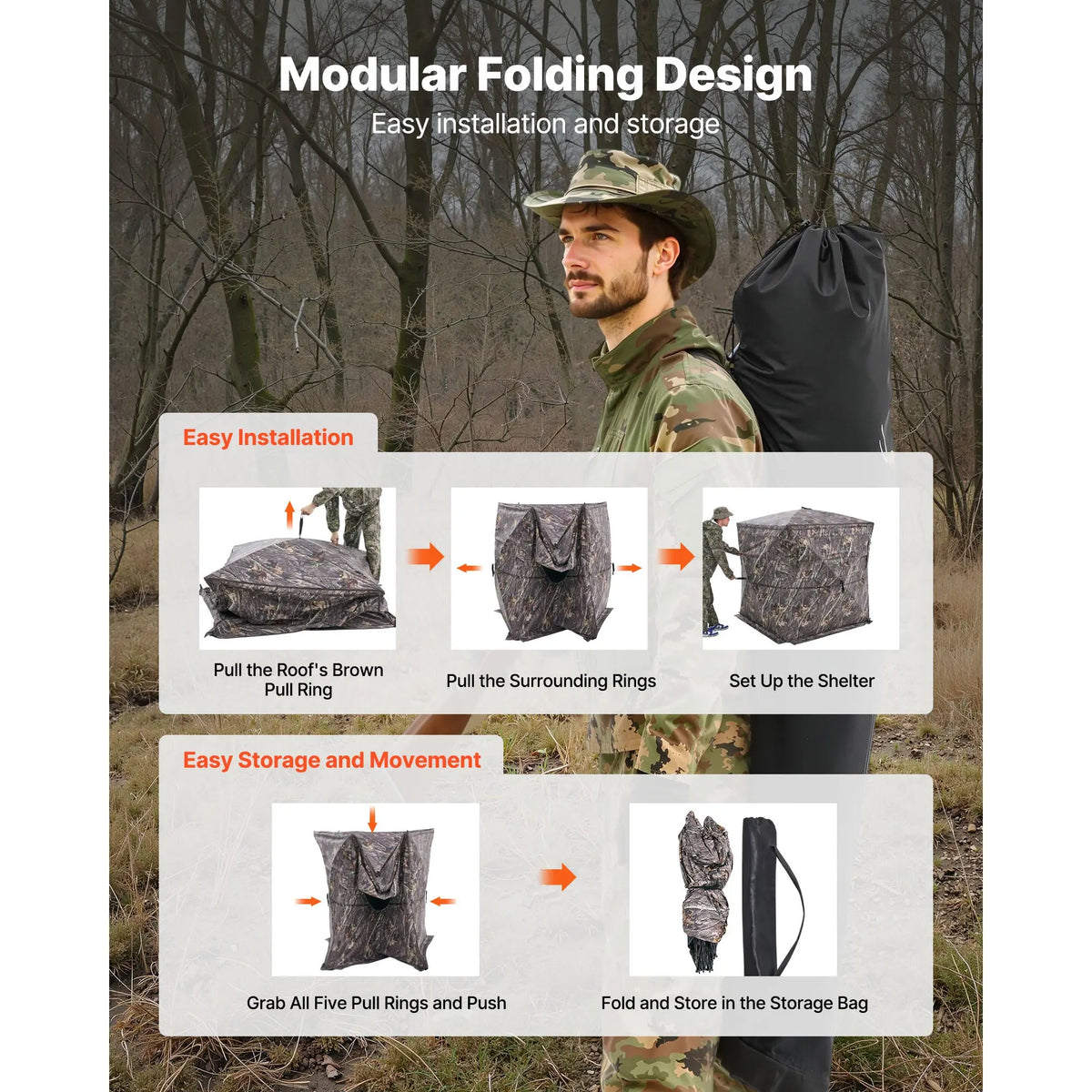 SucceBuy Hunting Blind 2-3 Person See Through Ground Blinds with Carrying Bag Silent Side Door and Window for Turkey and Deer