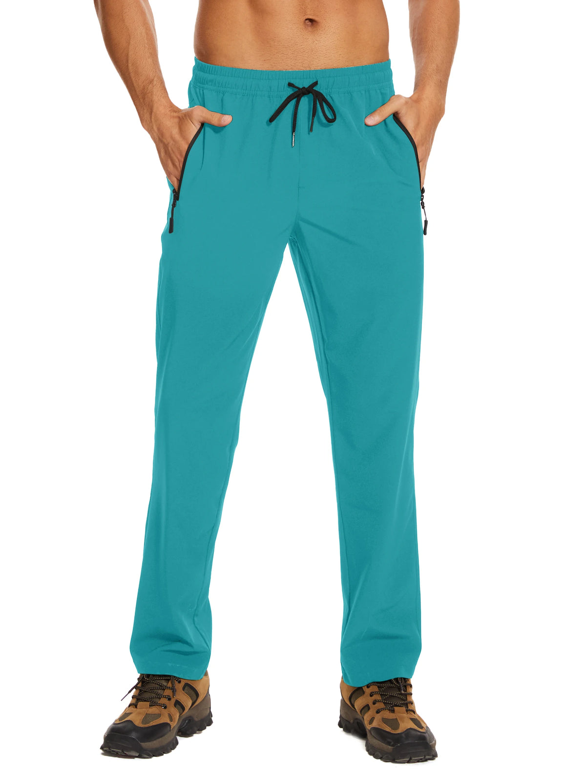 TACVASEN Summer Quick Dry Pants Mens Zip Pockets Elastic Waist Pants Hiking Jogging Running Pants Fashion Gym Fitness Trouser