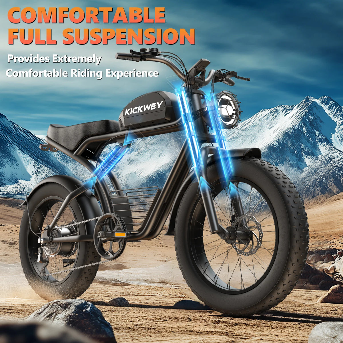 Kickwey K7 Electric bike 1500W Motor 48V 23AH Adult Electric bicycle 20 Inch Fat Tire 32MPH 7-Speed Mountain Electric Bike