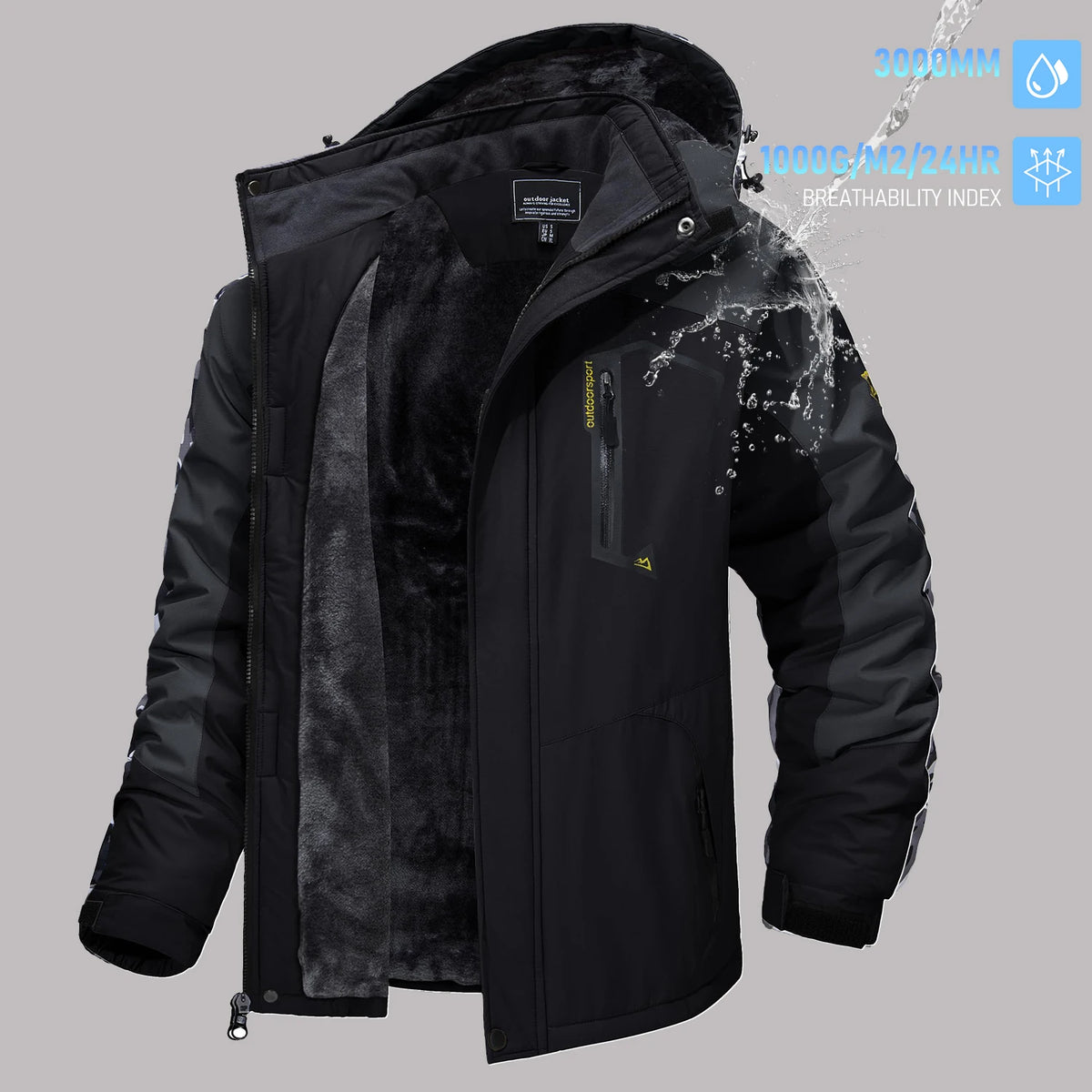 TACVASEN Men's Winter Ski Parka Jacket Waterproof Fleece Lined Insulated Thermal Snowboard Jacket Snow Coat with Detached Hood