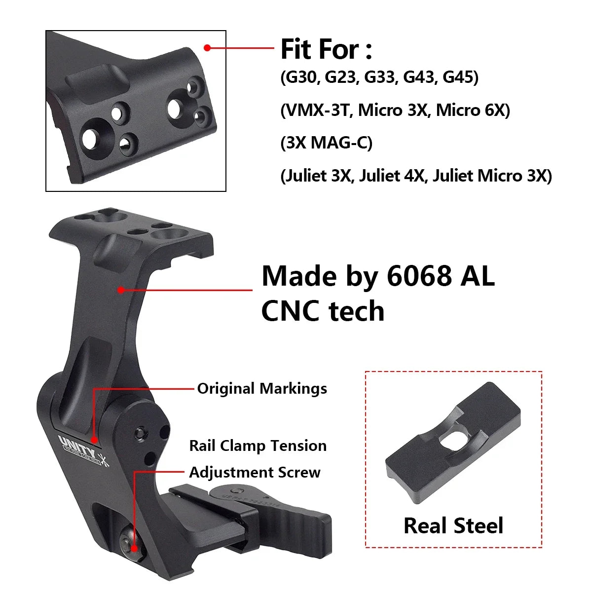 Tactical Unity Fast Mount FTC 3X 6x Magnifier With QD Lever 2.26" Optical Height G23 G30 G33 G43 G45 Scope Mounts
