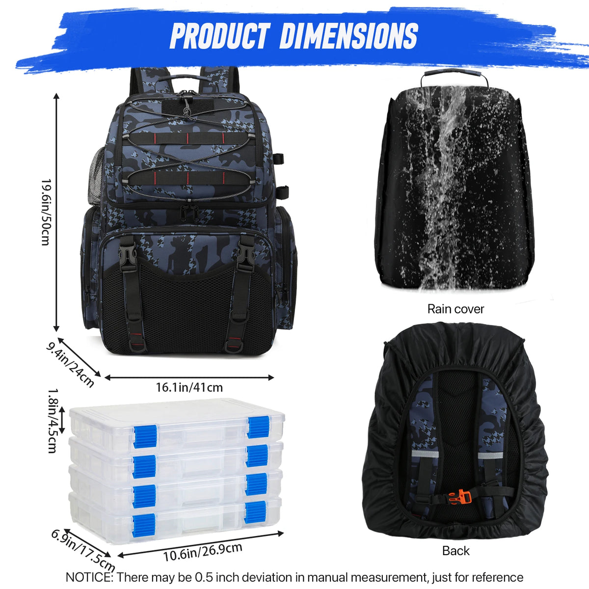 Fishing Backpack 45L Cooler Fishing Tackle Storage Bag with Rod Holders & Rain Cover Camping Hiking Outdoor Multifunctional Bag