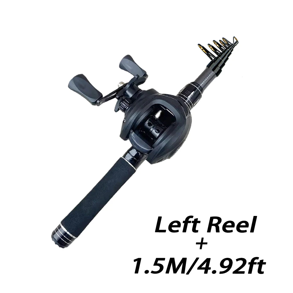 Mini Shrink 31cm Portable Fishing Rod Kit 1.5-2.1M Telescopic Carbon Trave Pole High Speed 7.2:1 Baitcasting Reel Carp Fishing