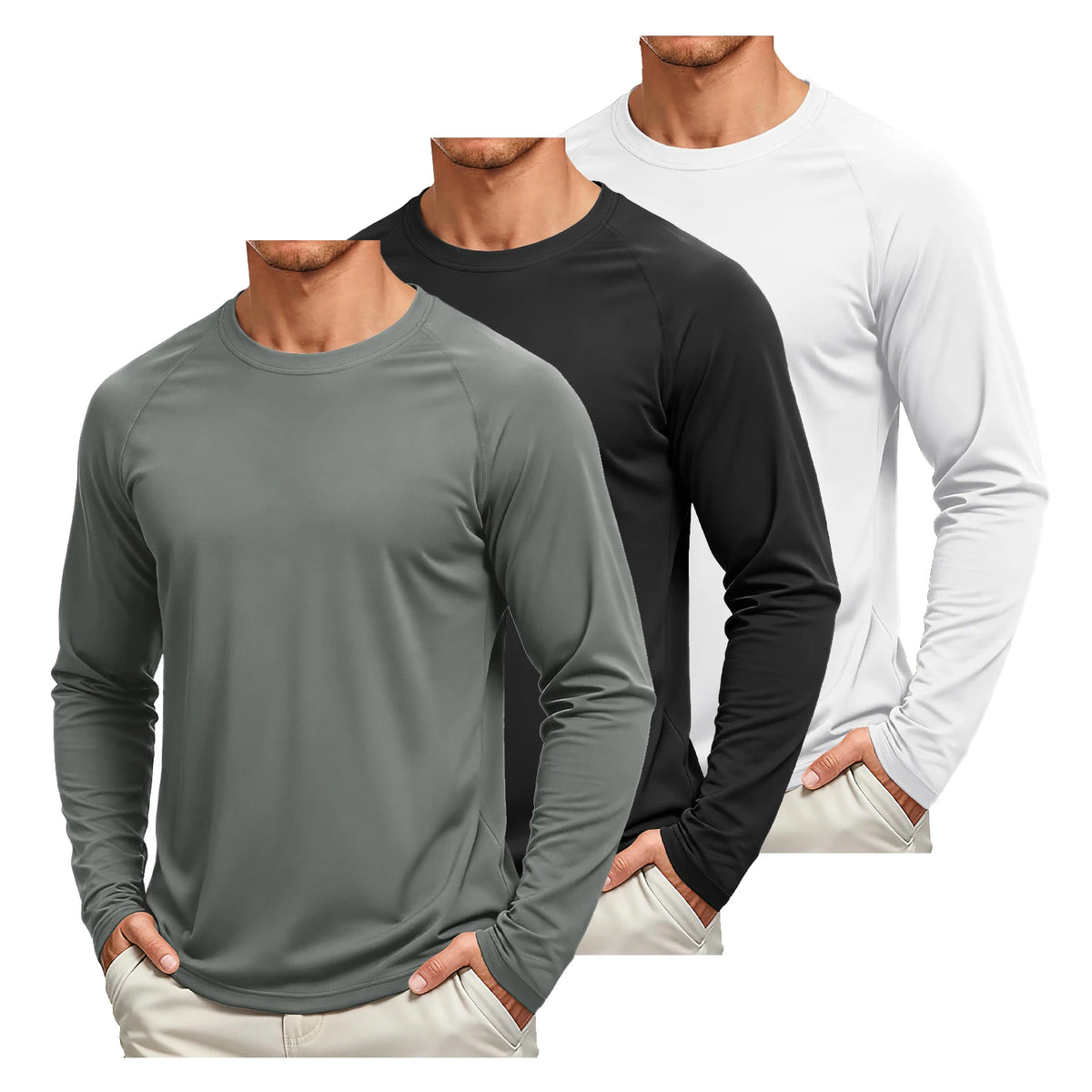 TACVASEN 3 Pcs Men's Long Sleeve Shirts UPF 50+ Sun Protection Dry Fit Shirt Lightweight Workout Athletic T-Shirt Rash Guard Tee