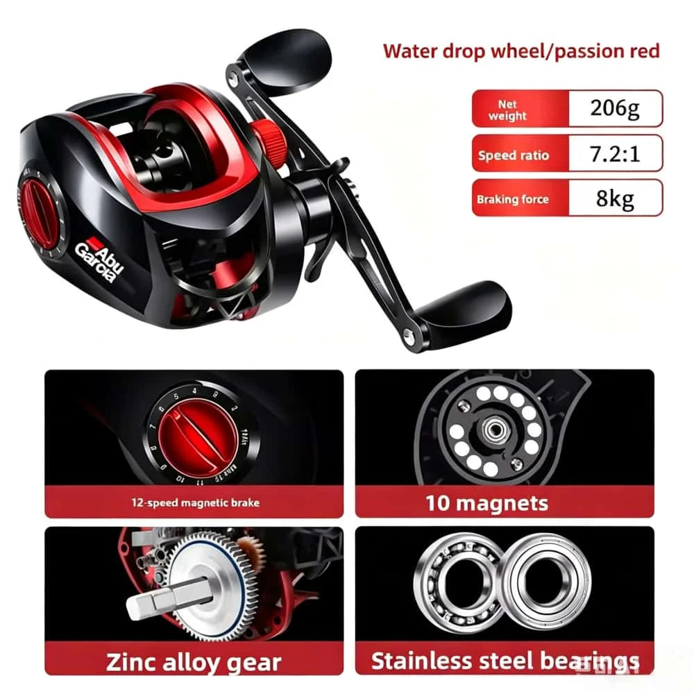 New ABU GARCIA Fishing Reel 7.2:1 High Speed Ratio 8kg Max Drag 10 Magnets Magnetic Brake Saltwater Freshwater Casting Fishing